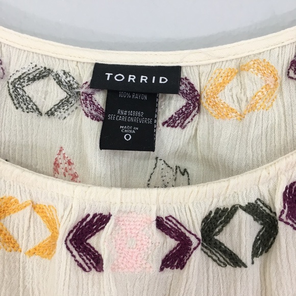 Torrid Floral Embroidered Gauze Blouse Cream Ivory - Picture 8 of 8